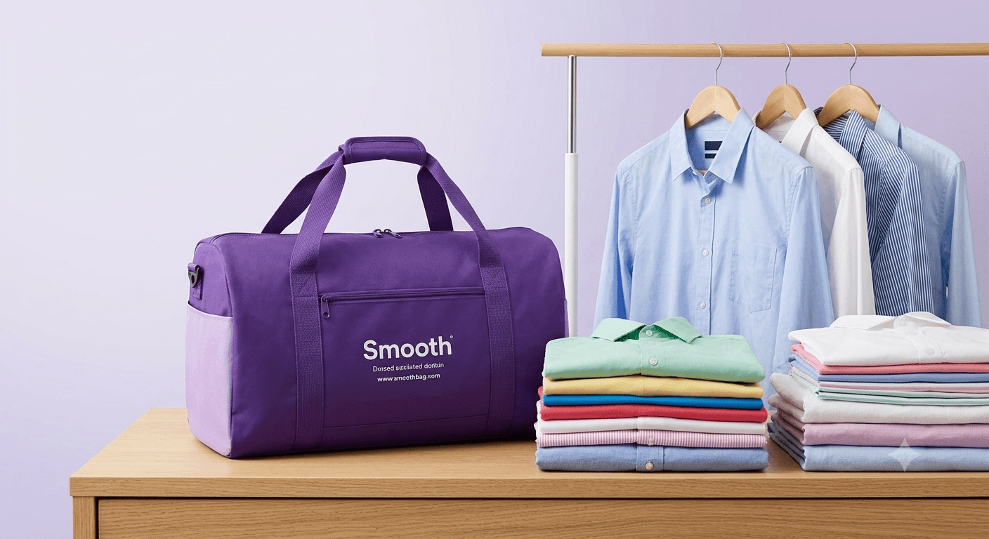 Ropa lavada y doblada junto a la Smooth Bag